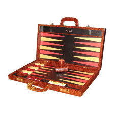 Backgammon set Elegant XL Genuine Leather in Brown (4087)
