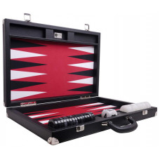 Backgammon Set XL Wycliffe Brothers Masters Black Linen-leather Case Red Field