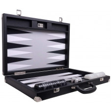 Backgammon Set XL Wycliffe Brothers Masters Black Linen-leather Case Gray Field